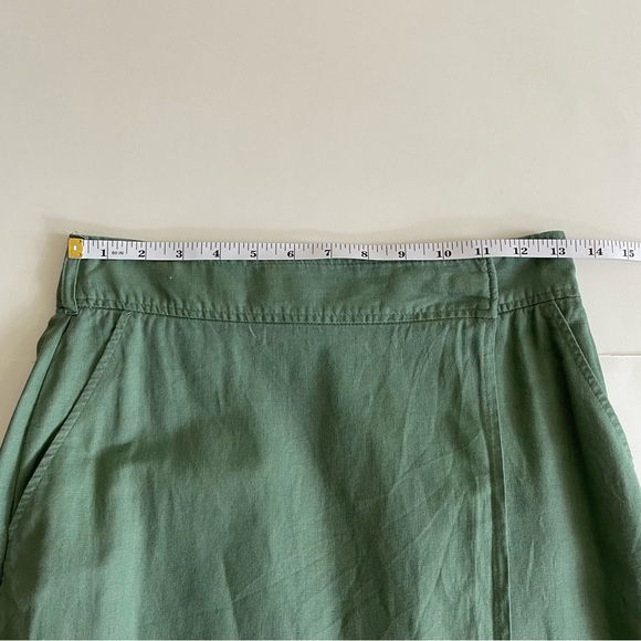 GAP Linen Cotton Belted Wrap Midi Skirt Green - Picture 9 of 11